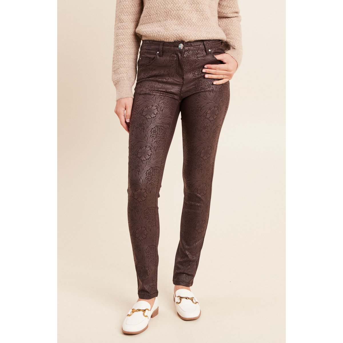 Pantalon coupe ajustée enduit marron, BREAL