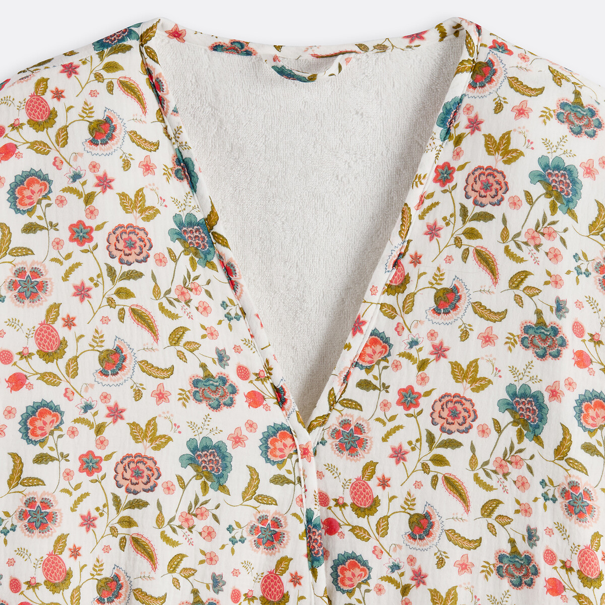 Peignoir kimono gaze coton doublée éponge, Shirley imprimé fond écru, LA REDOUTE INTERIEURS