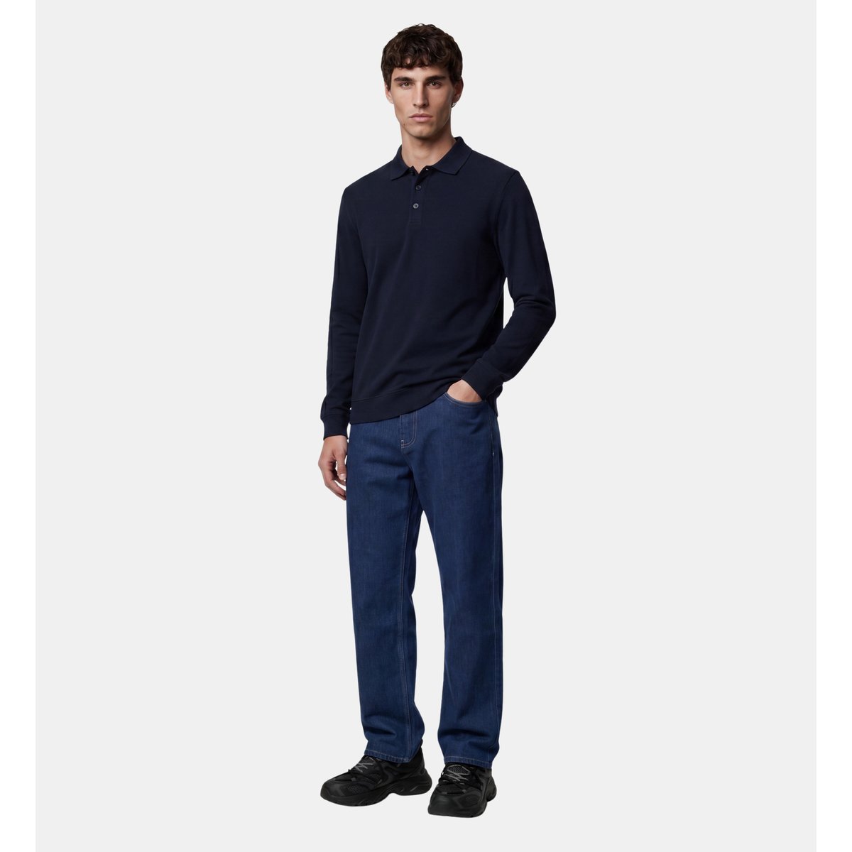 Polo manches longues dolpiq en coton piqué bio bleu marine, GALERIES LAFAYETTE
