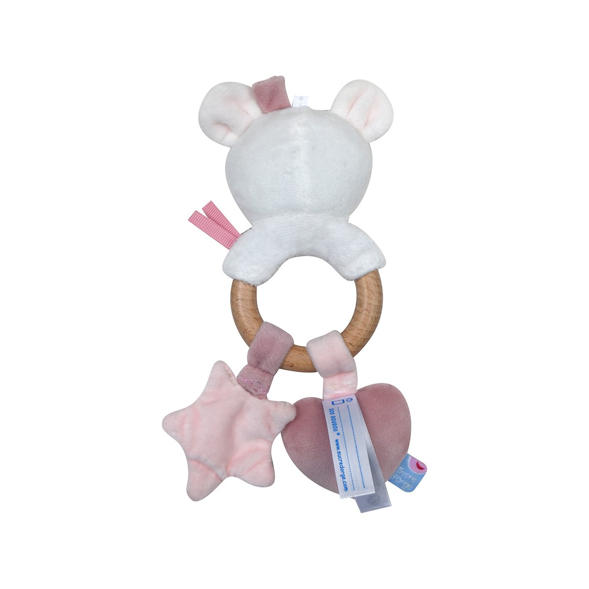 Hochet souris rachelle velours doux rose, SUCRE D'ORGE