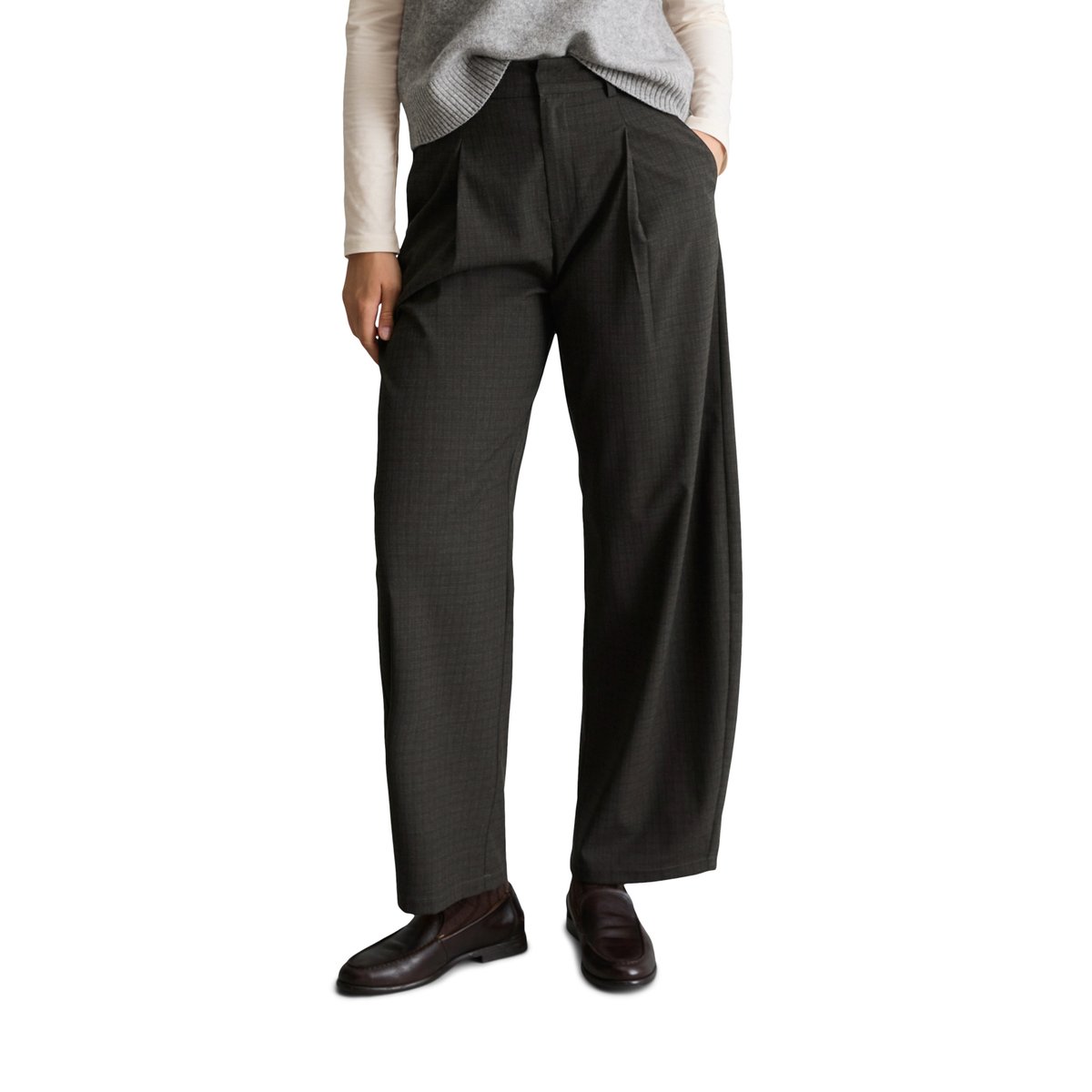 Pantalon à carreaux, coupe décontractée en un mélange de matières souples gris, MARC O’POLO DENIM