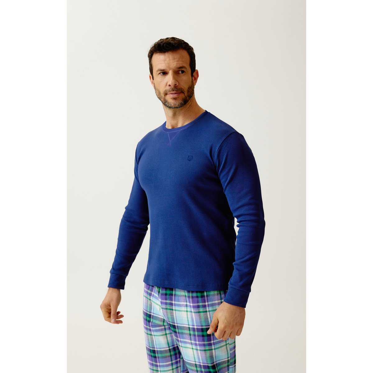 Tee-shirt manches longues en jersey de coton et modal couleur unie Minuit marine, ARTHUR