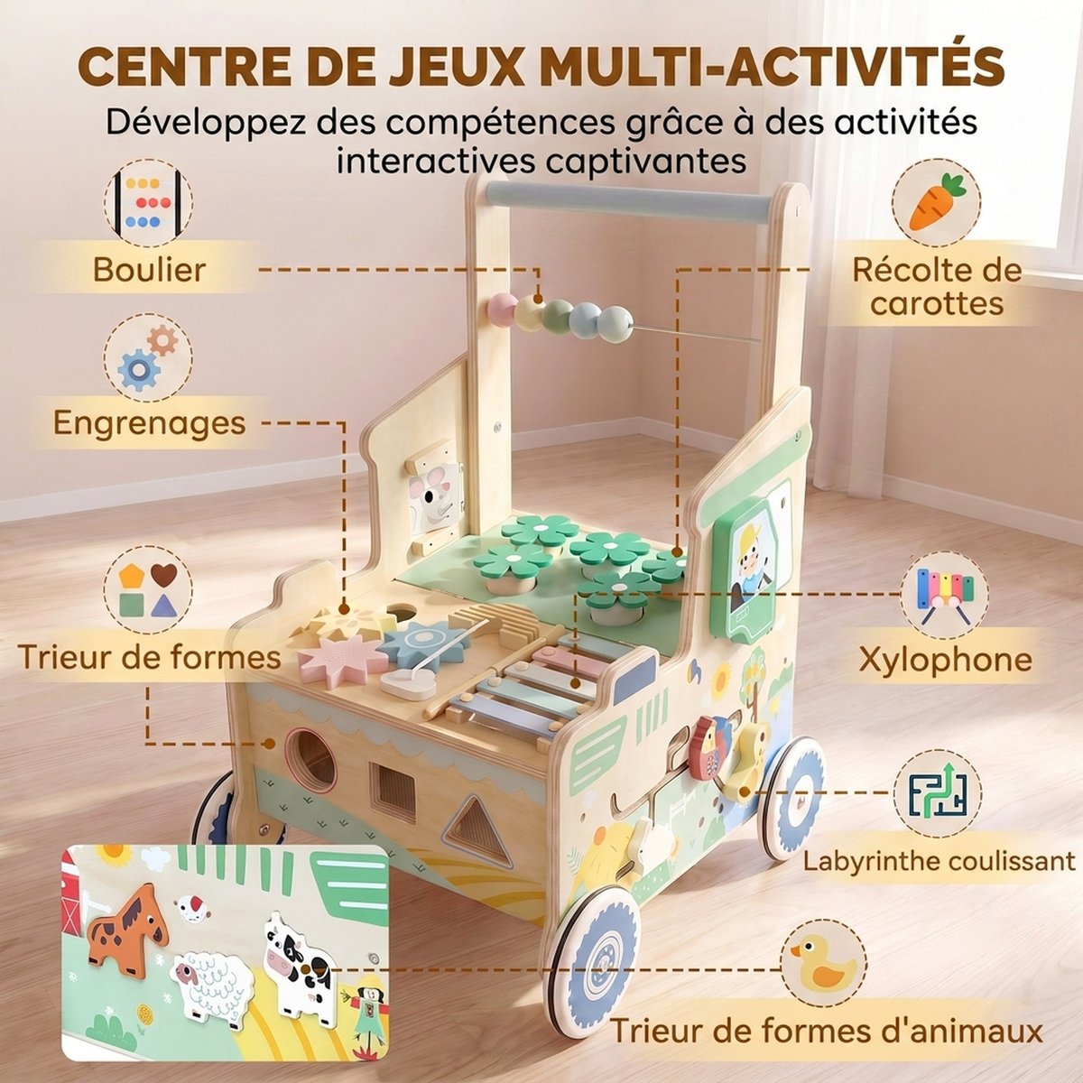 Trotteur pour bébé Panneau multicouche Vert vert, naturel, AIYAPLAY
