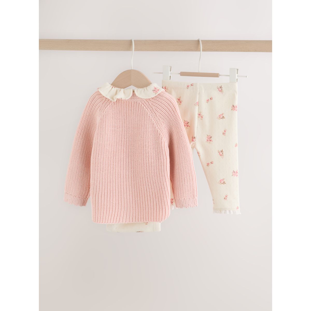 Cardigan bébé, ensemble 3 pièces body fleuri blanc, legging avec maille rose, NEXT