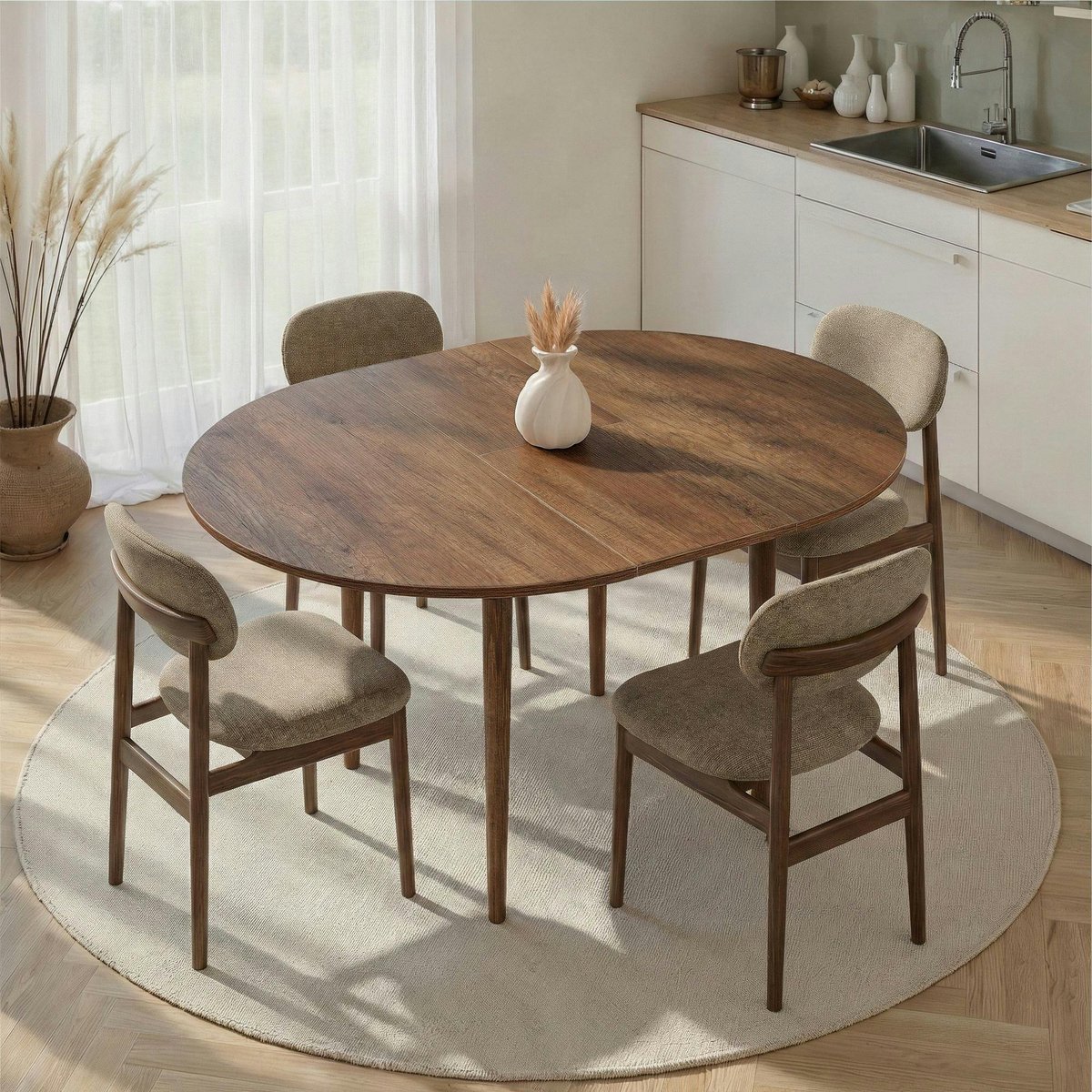 Table ronde extensible 4/6 places en mélaminé MARFA noyer, PIER IMPORT