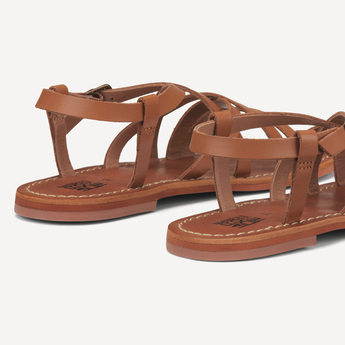 Kids Strappy Leather Sandals camel, LA REDOUTE COLLECTIONS