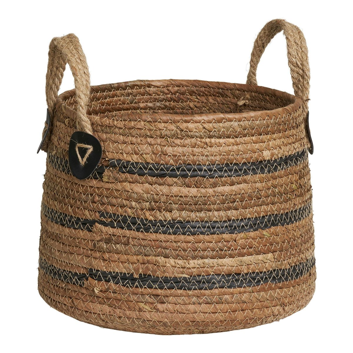 Panier cache-pot en feuille de bananier, tons noir et naturel (lot de 2) beige, PIER IMPORT