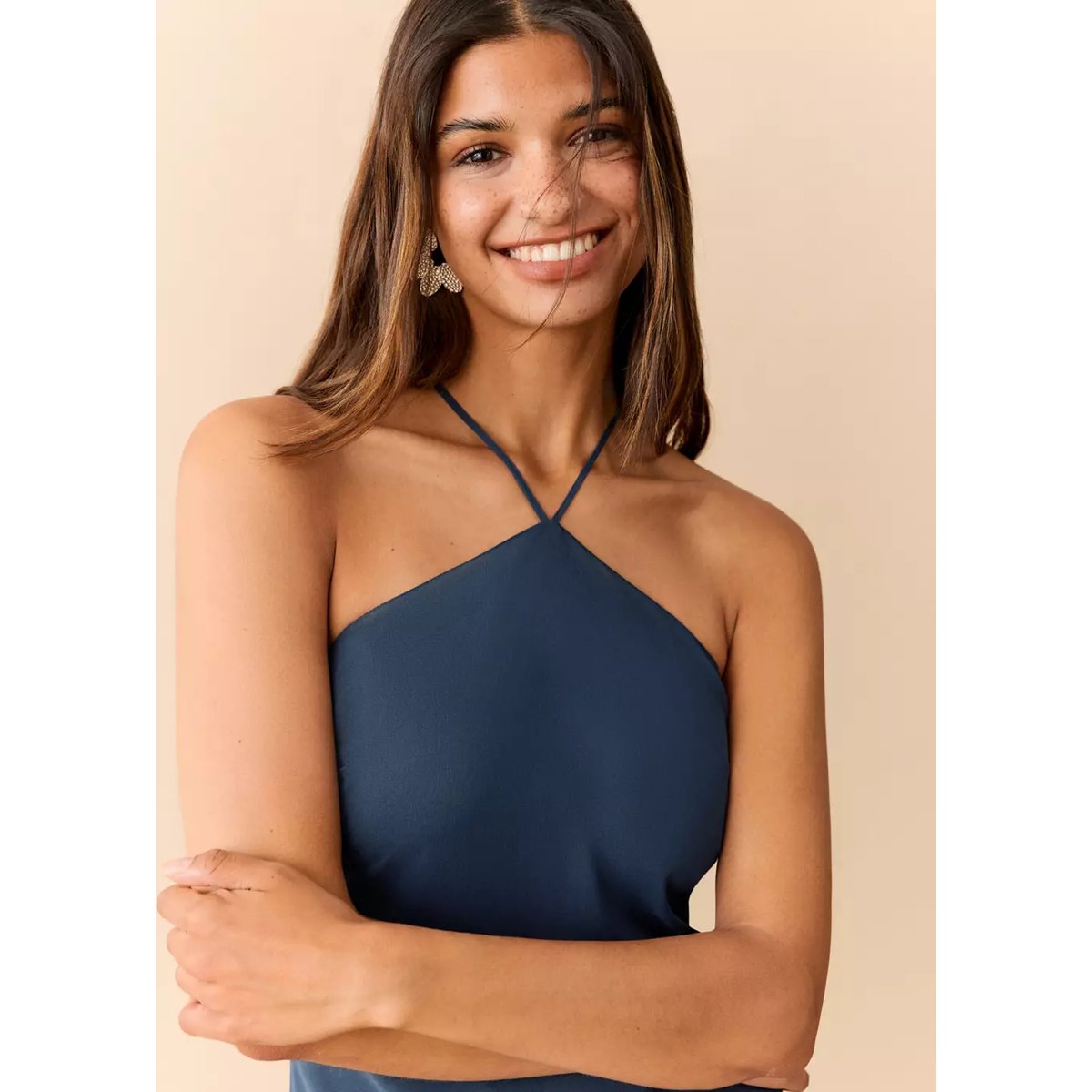 Robe halter fines bretelles bleu marine, MANGO TEEN