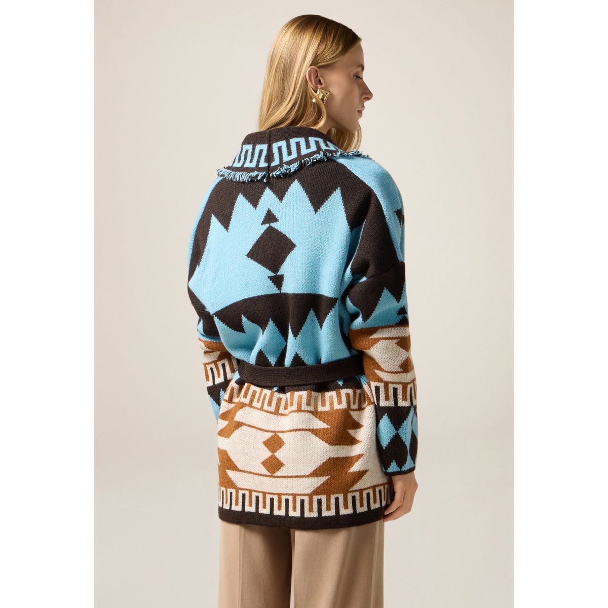 Cardigan jacquard à franges light - blue, OLTRE