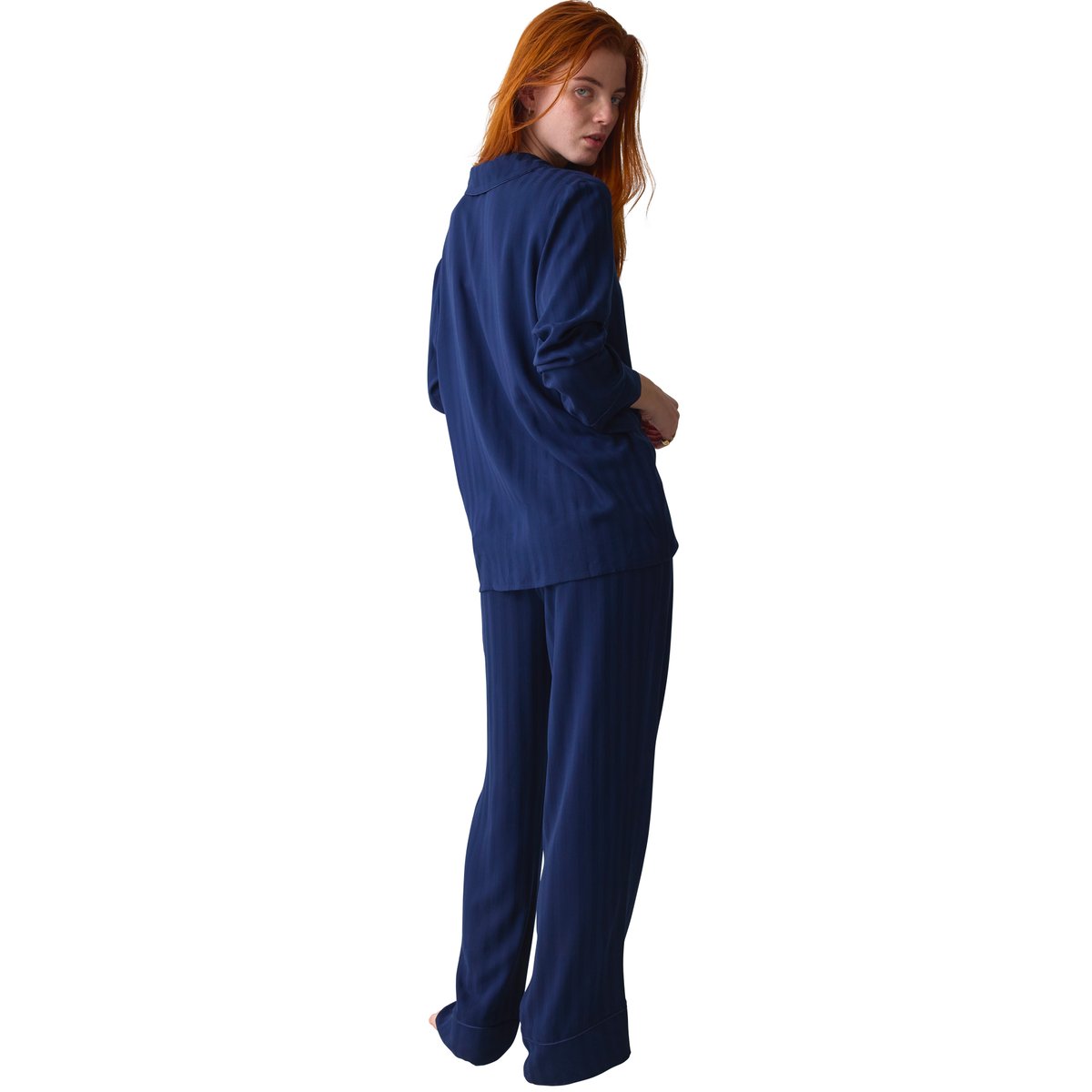 Pyjama pantalon chemise AMOURETTE JACQUARD bleu, TRIUMPH