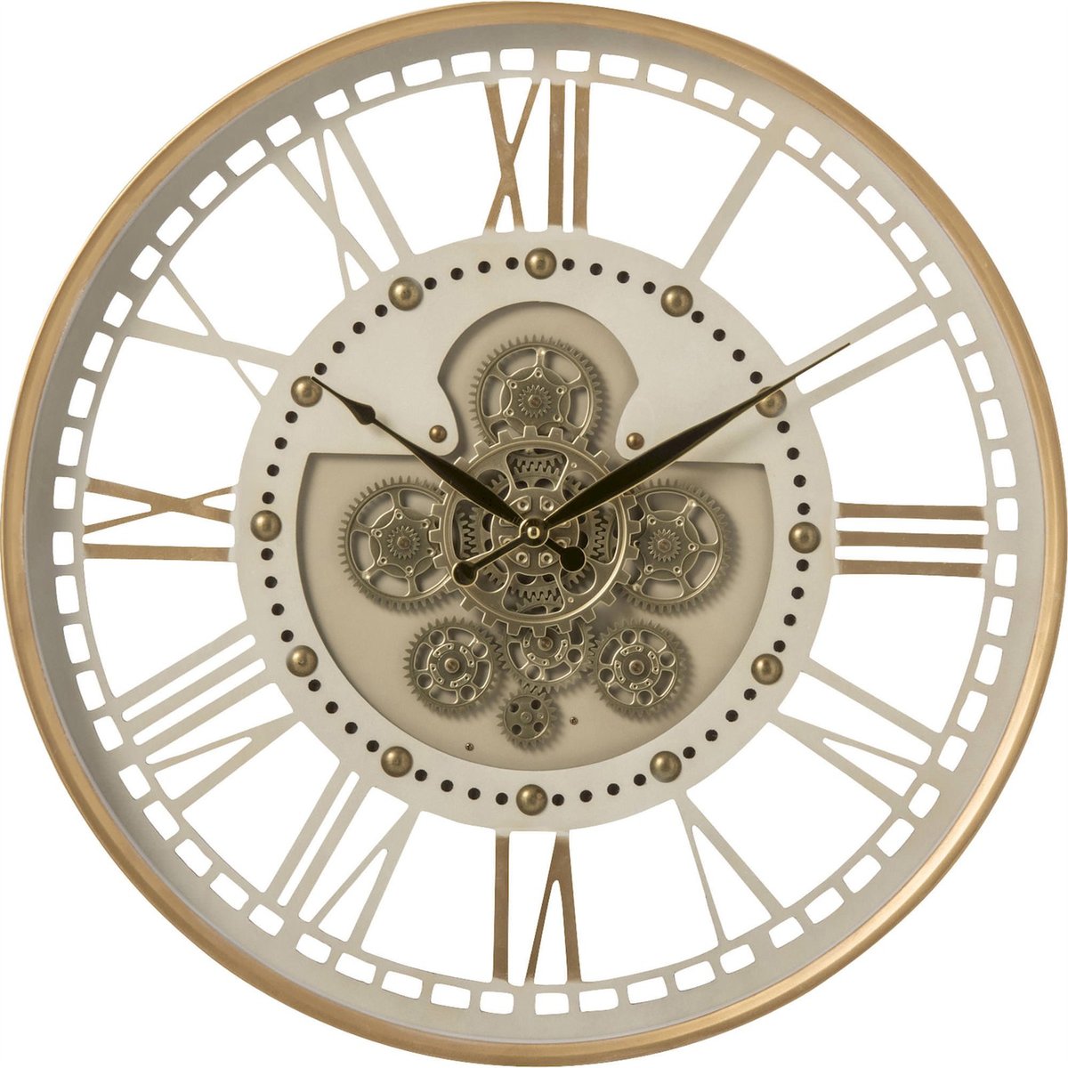 Table basse horloge en métal blanc et doré, RECOLLECTION