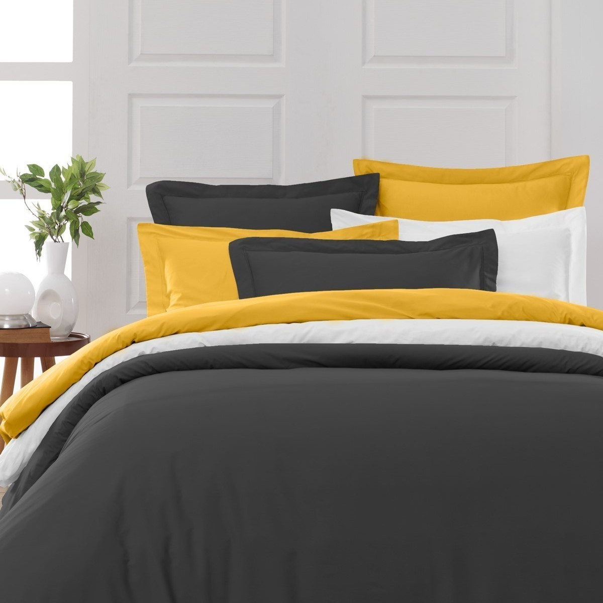 Drap housse bonnet 40 cm en percale coton SOFT PERCALE PLUS anthracite, SENSEI MAISON
