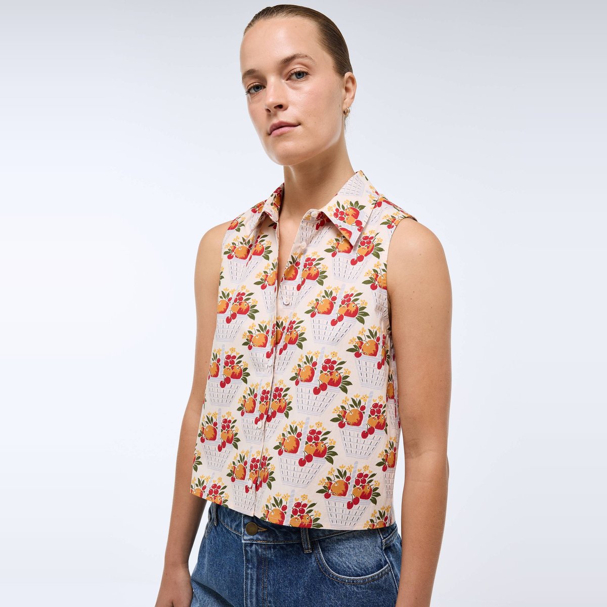 Chemise sans manches imprimée en BIO GOTS butter cream, MONOPRIX