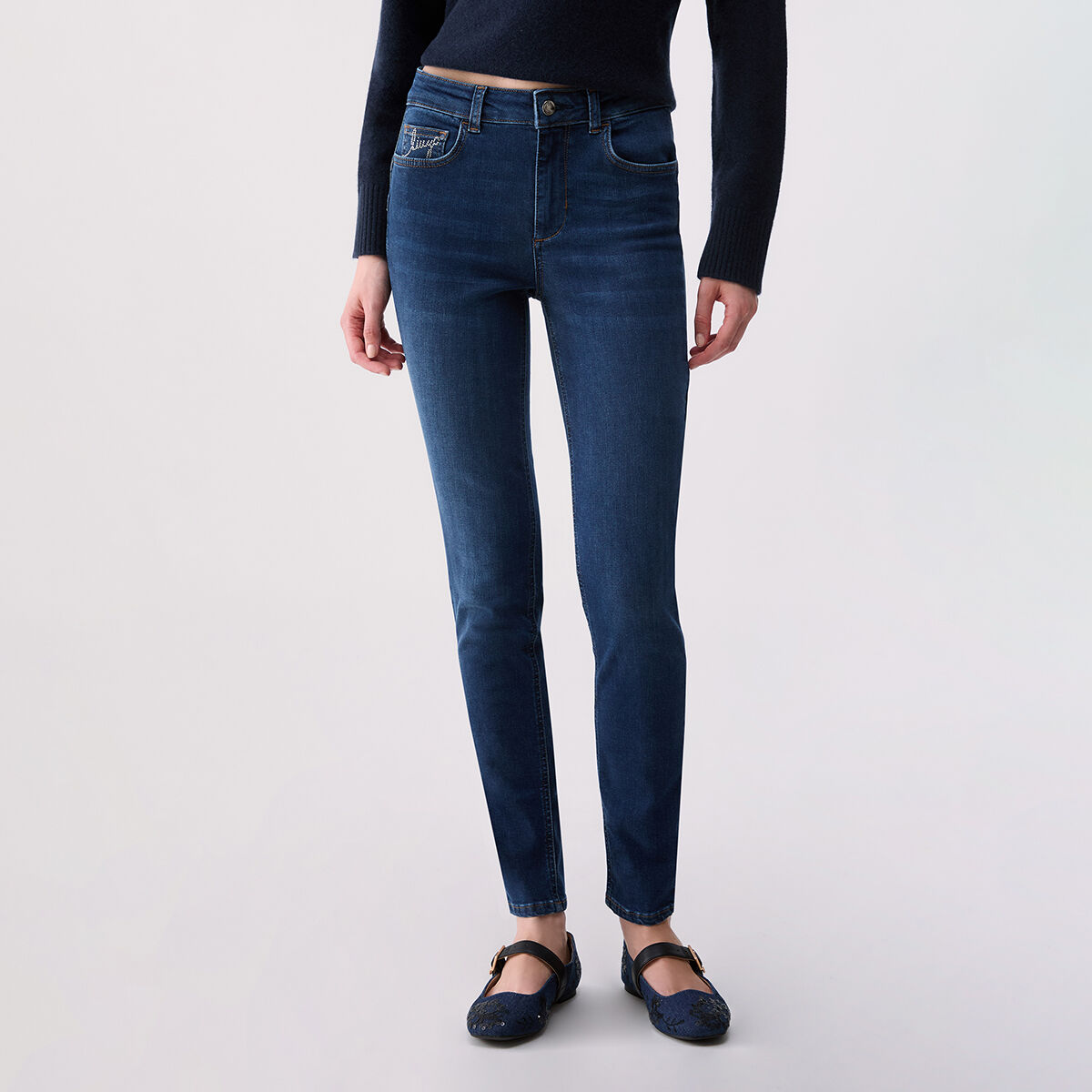 Jean skinny avec ornements denim foncé, LIU JO