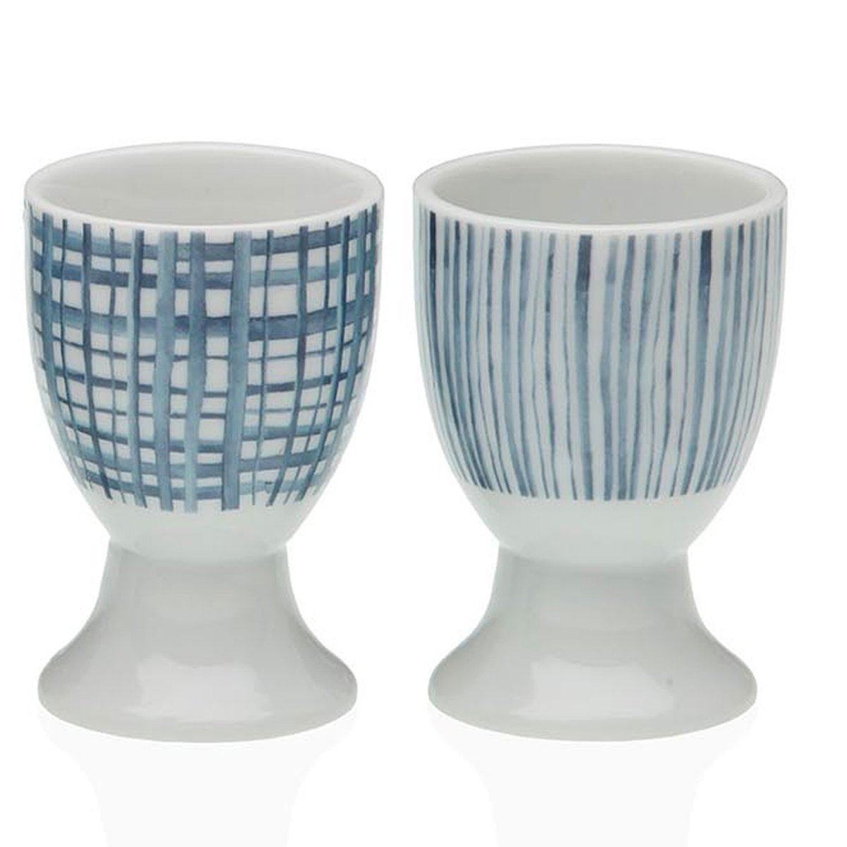 Set de 4 coquetiers en porcelaine blanche et bleue 4.5x4.5x6.5cm bleu & blanc, VERSA