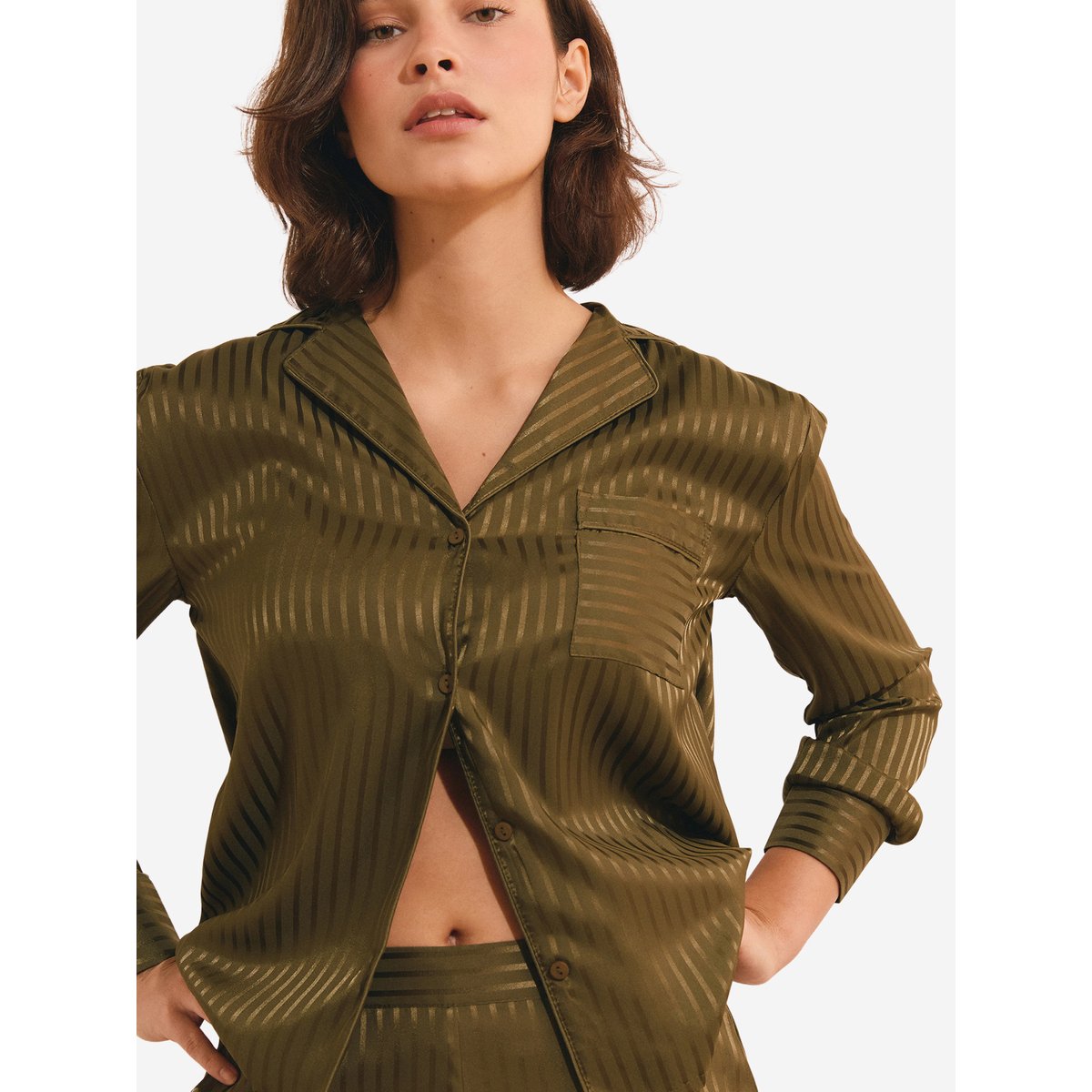 Chemise de pyjama à rayures HALMIA kaki olive, ETAM