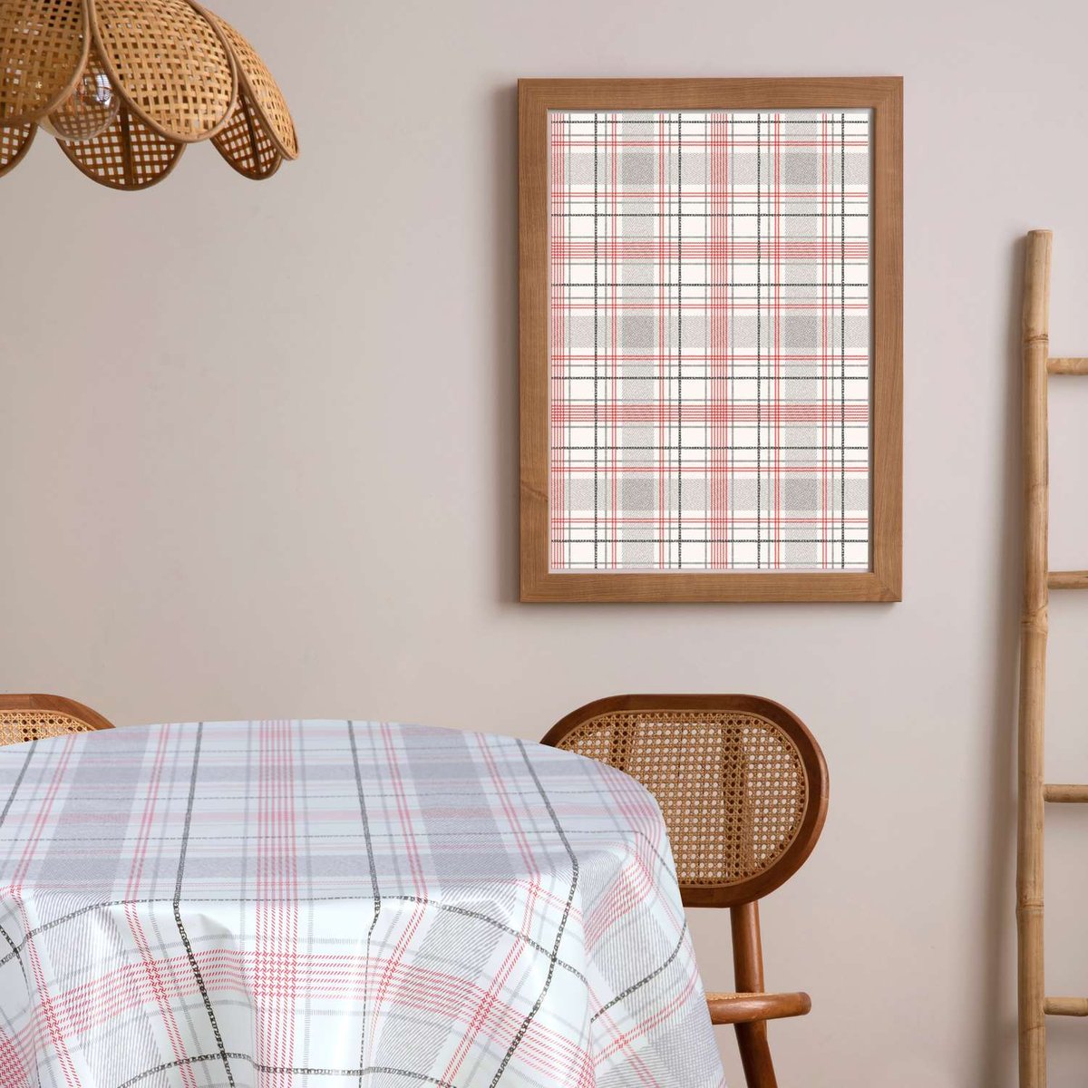 Nappe en toile cirée ronde CARREAU rouge, TOILINUX