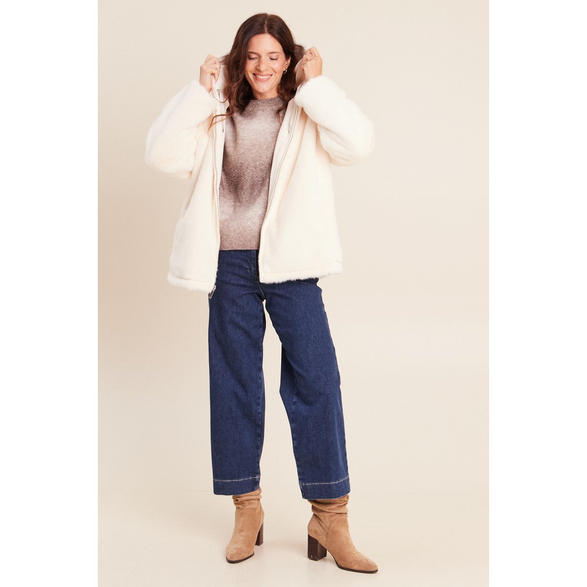 Parka réversible courte à capuche beige, BREAL