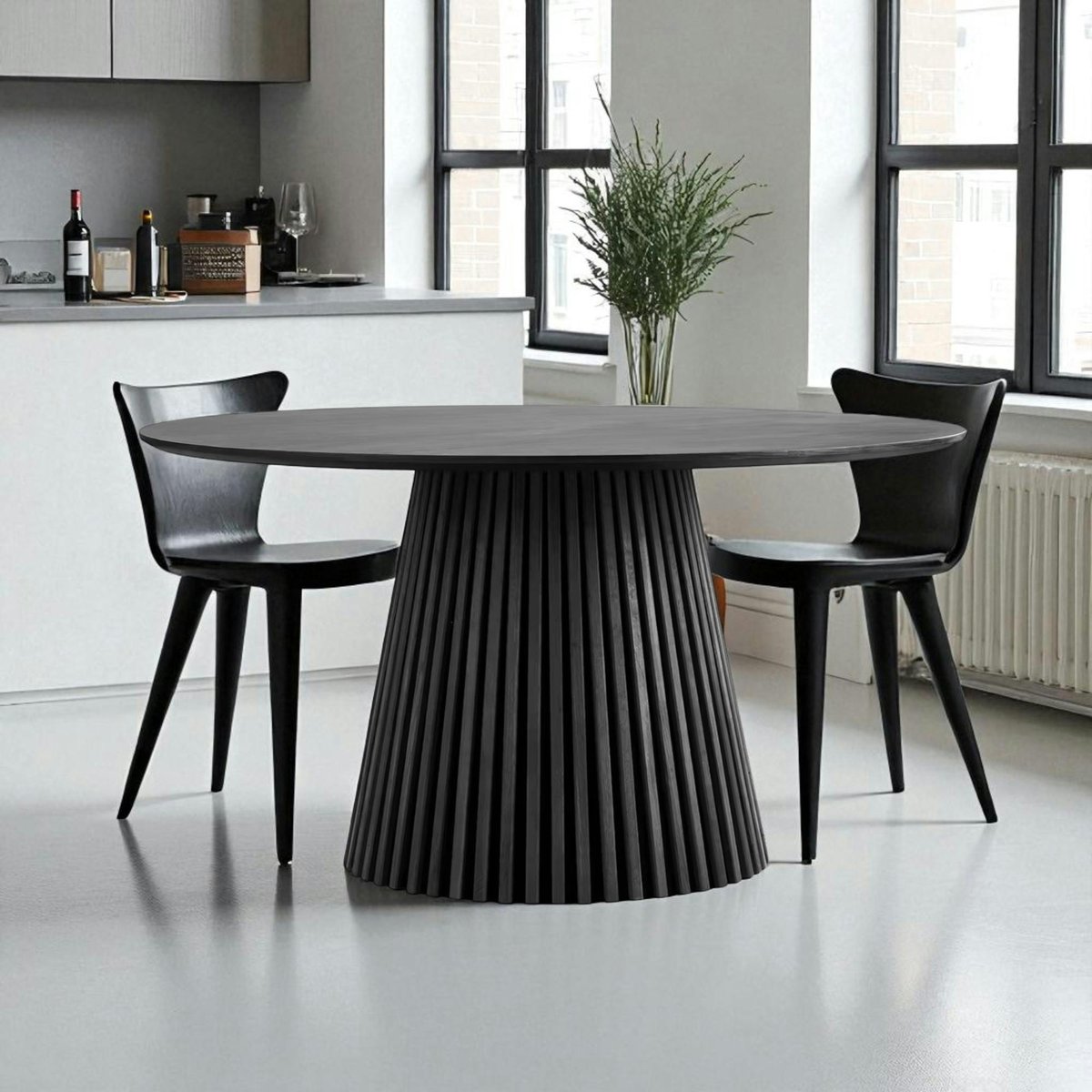 Table ronde moderne, pied baguette AMSTERDAM chêne noir (140 cm), PIER IMPORT