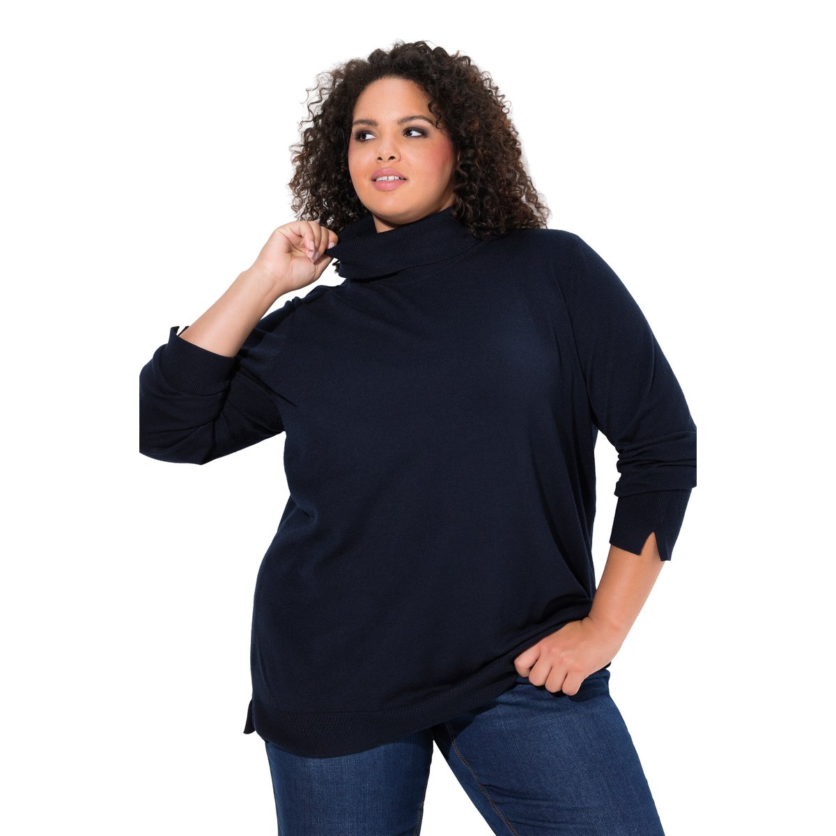 Pull col roulé, bords-côtes larges marine, ULLA POPKEN