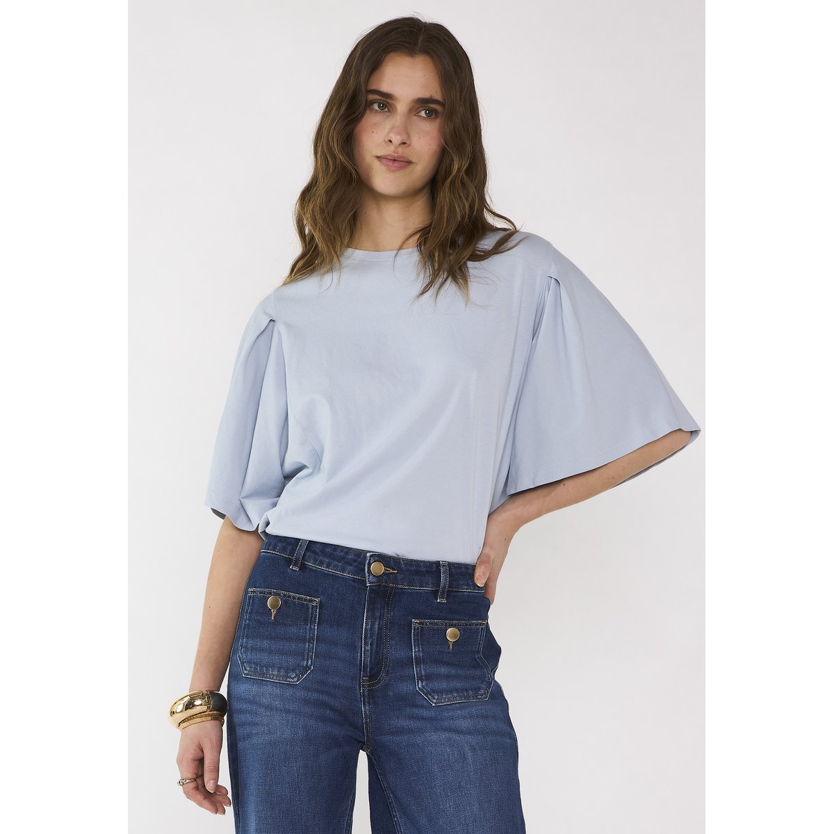 T-shirt manches courtes en coton LOREEN bleu clair, Maison 123