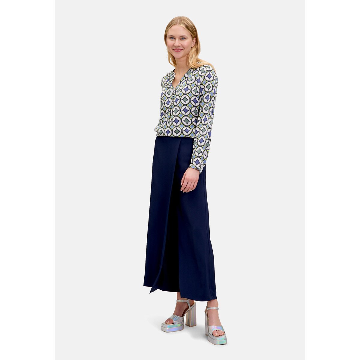 Blouse casual à boutons bleu/vert, CARTOON