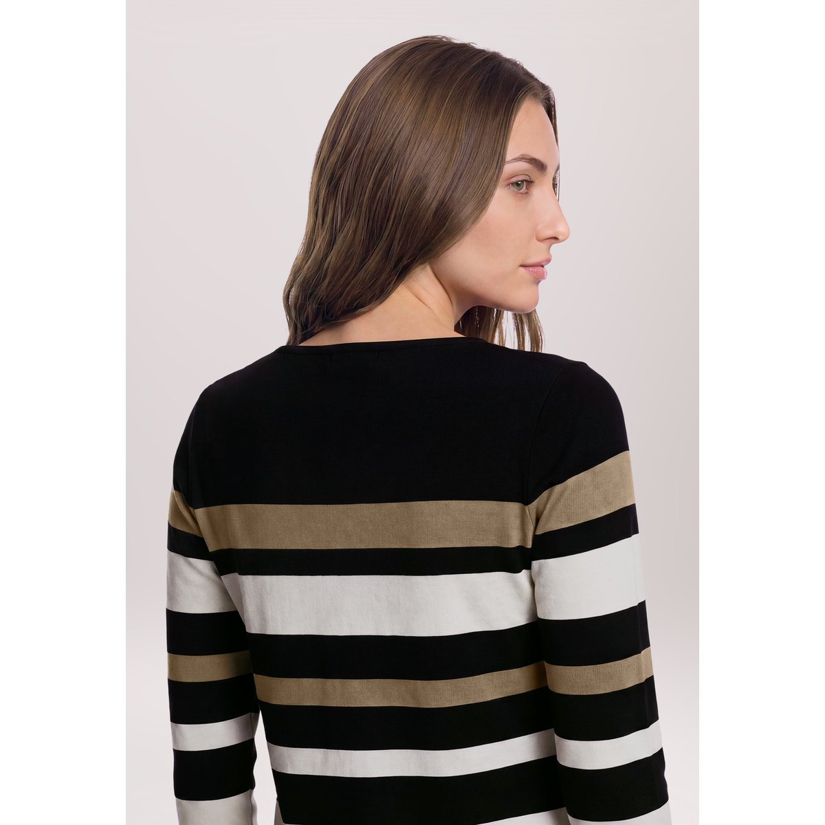 T-shirt à rainures à encolure bateau taupe/black, BETTY BARCLAY