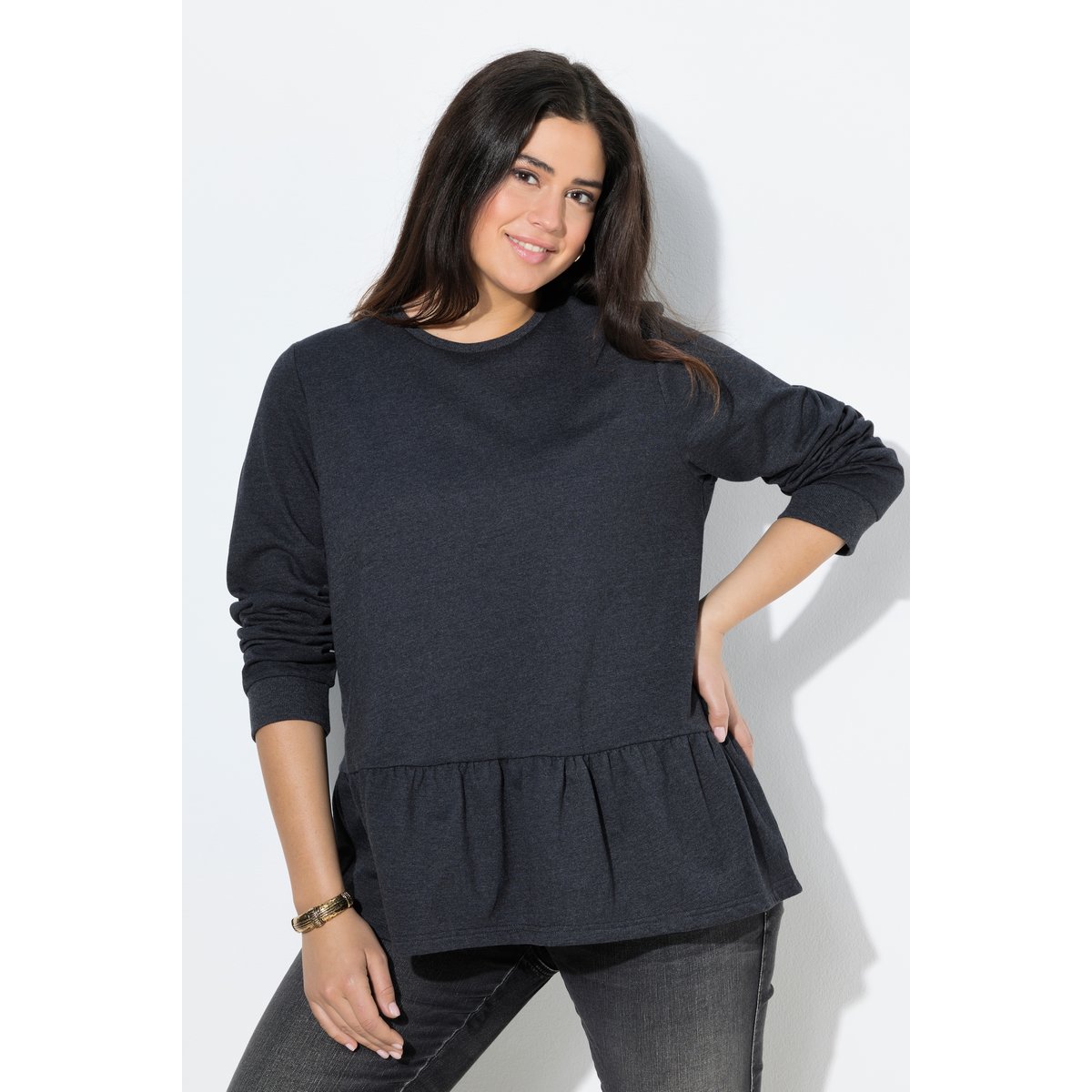 Sweat-shirt évasé à col rond et noir, ULLA POPKEN