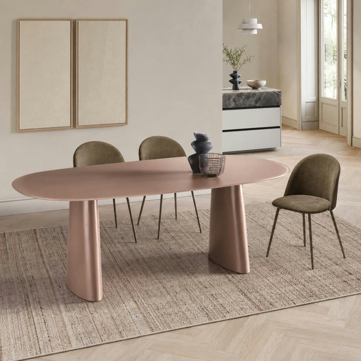 Table à manger design en verre, 8 places ALBA rose, PIER IMPORT