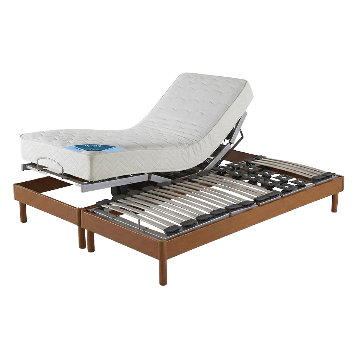 Ensemble lit électrique lattes et plots, matelas mousse, soutien ferme et pieds bois merisier, LA REDOUTE INTERIEURS