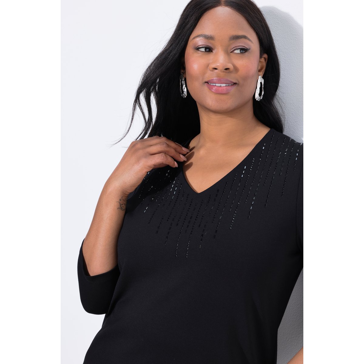 Sweat-shirt avec strass fantaisie noir, ULLA POPKEN