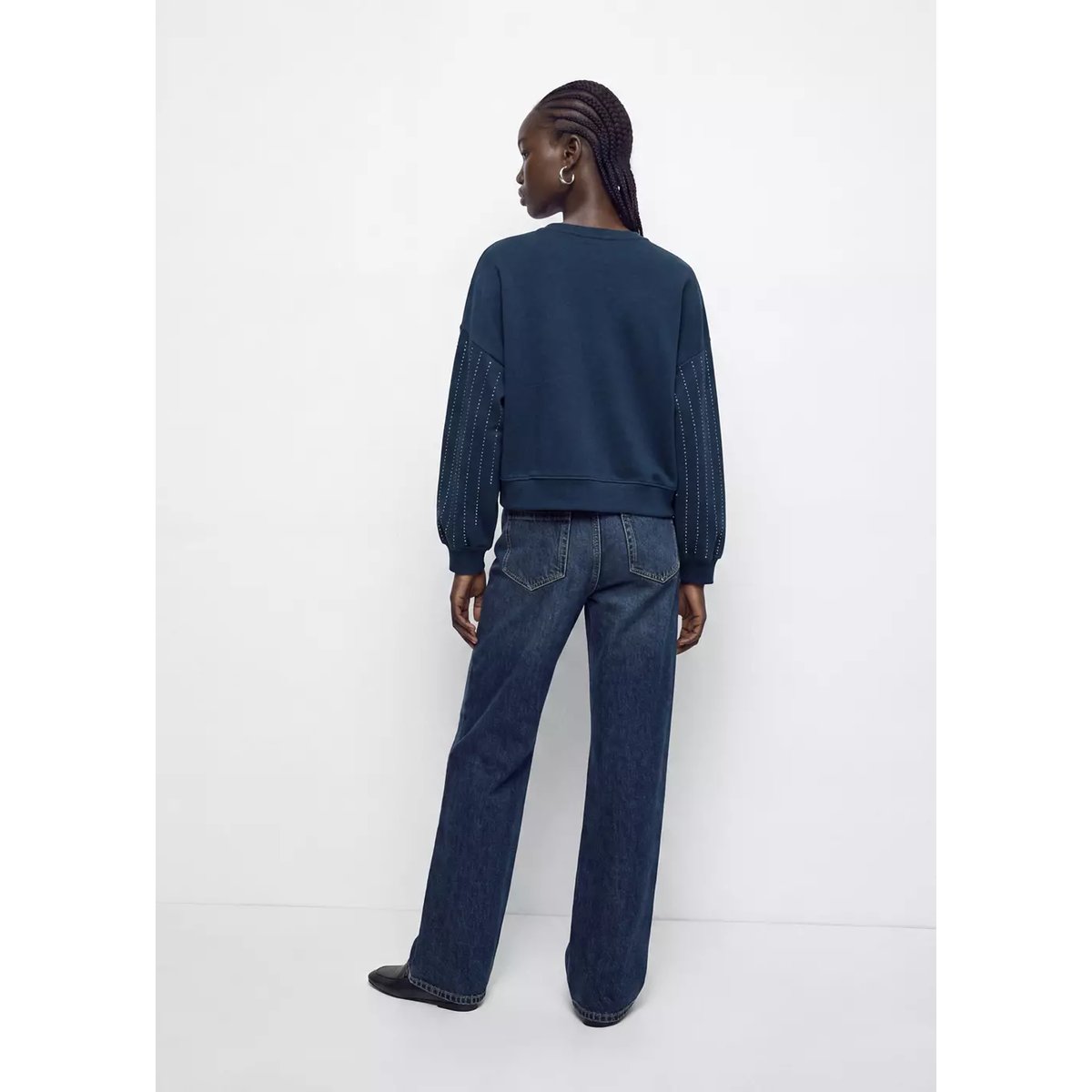 Sweat en coton avec détail stress sur les manches bleu marine, MANGO TEEN