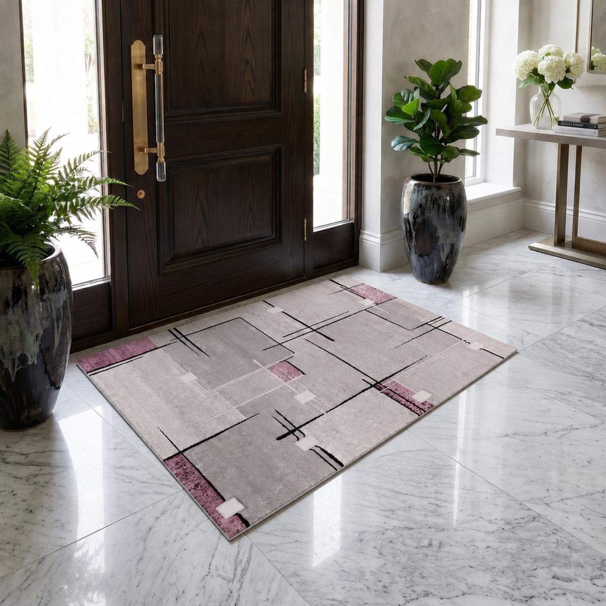 Tapis chambre tissé motif abstrait NOVA pourpre, UN AMOUR DE TAPIS