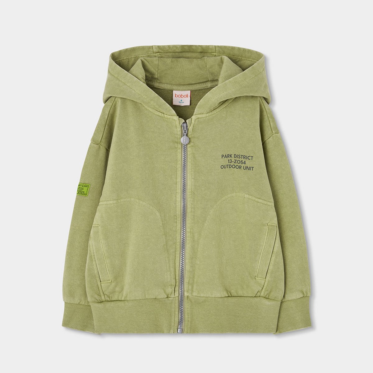 Veste garçon en molleton à capuche vert, BOBOLI