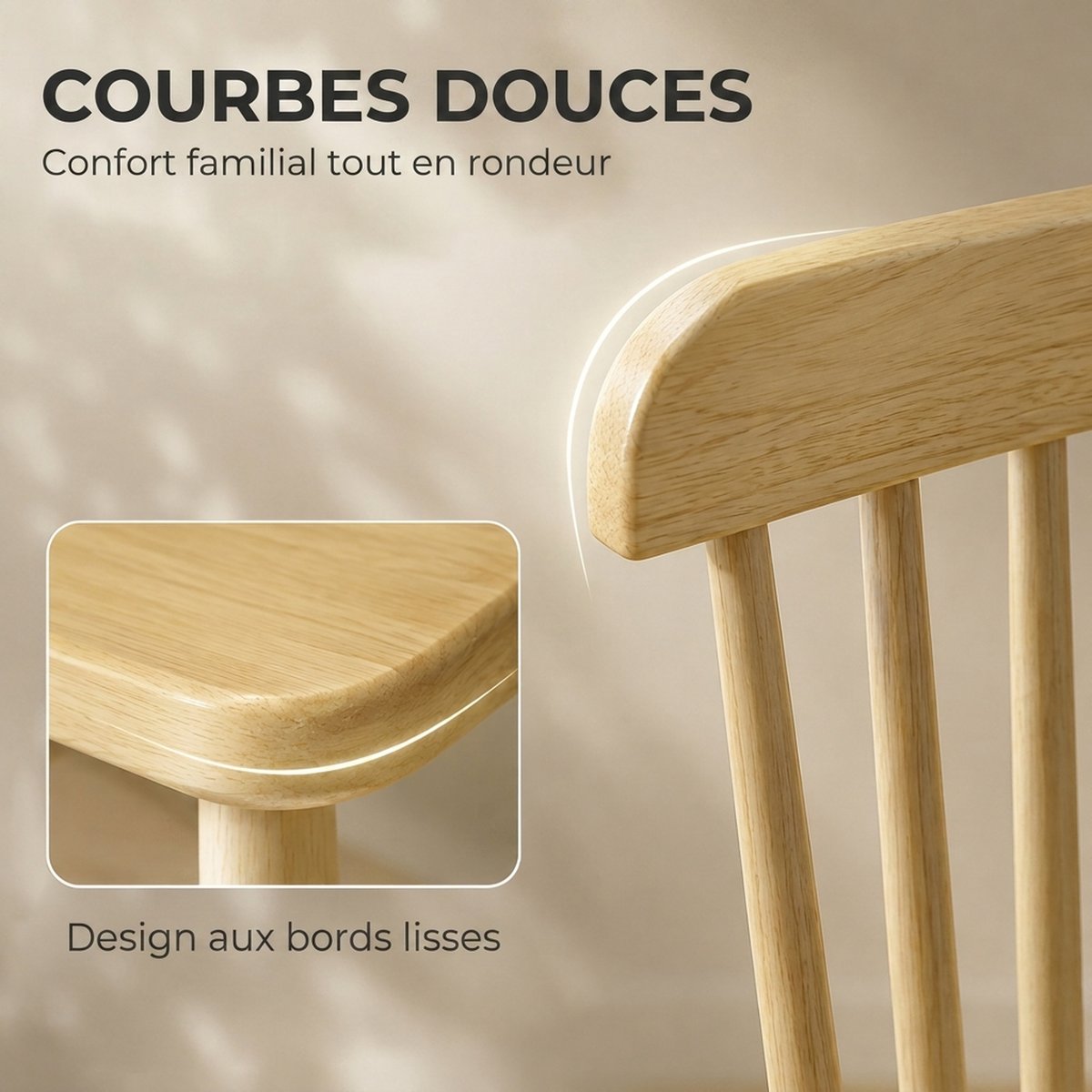 Chaise de salle à manger Bois d'hévéa Bois bois naturel, HOMCOM