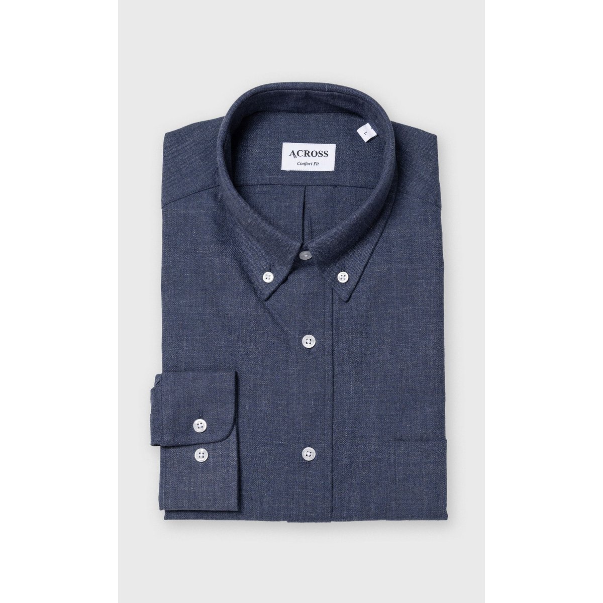 Chemise Confort fit unie en flanelle bleu marine, ACROSS