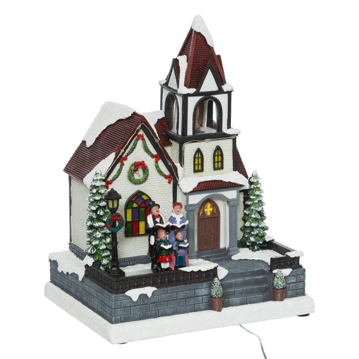 Village lumineux clocher musical à mouvement 17 LED H30,5 cm multicolore, ATMOSPHERA