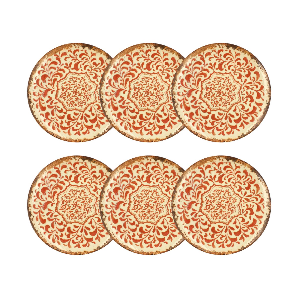 Lot de 6 assiettes plates 27cm en porcelaine, PALAZZO rouge, OGO LIVING