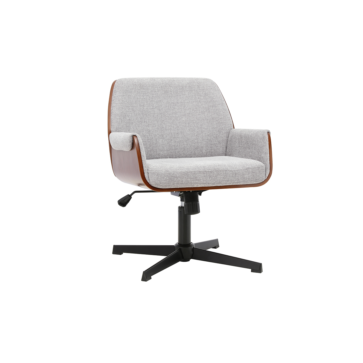 Chaise de bureau en tissu effet velours texturé beige et bois clair chêne RIKKI gris, MILIBOO