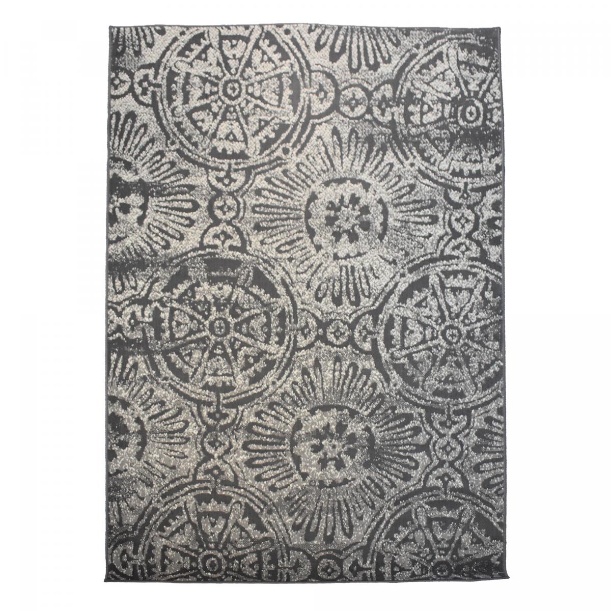 Tapis salon et chambre tissé motif rétro-vintage LYN1 TRANBY gris, beige, UN AMOUR DE TAPIS
