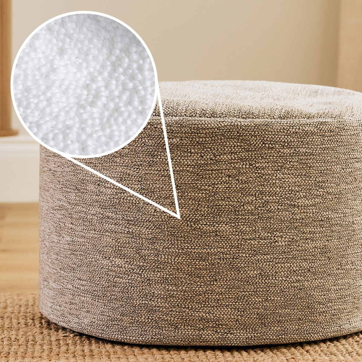 Pouf repose-pieds rond en tissu tissé Oeko-Tex® - MILANO naturel beige, ICON