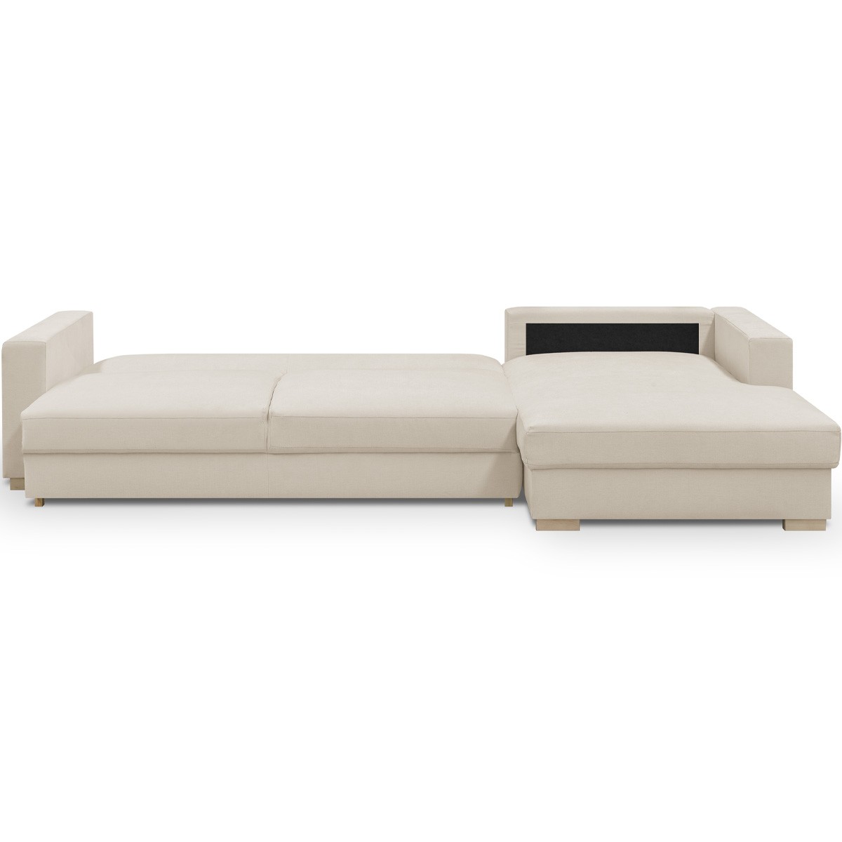 Canapé d'angle à droite convertible 5 places en tissu chenille - ROBIN beige, HOMIFAB