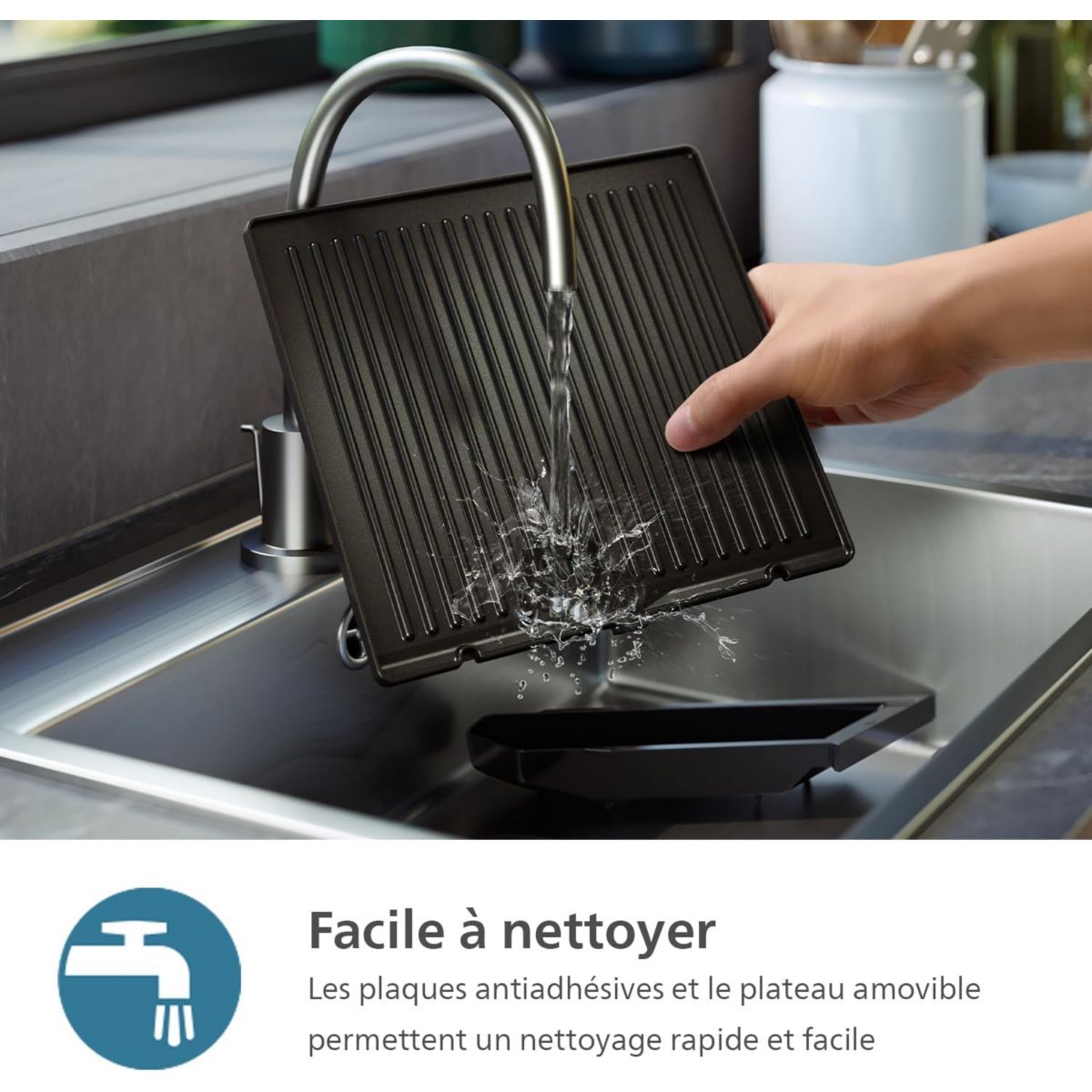 Grille-viande 7000 Series HD6307/70 noir sonde de cuisson, plaques amovibles, à poser, 29x26 cm couleur unique, PHILIPS