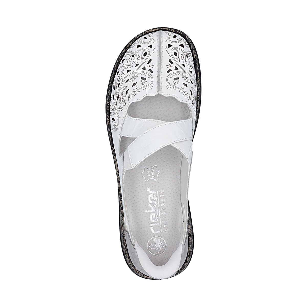 Ballerines emboitant en cuir blanches à talon plat avec des slip-on blanc, RIEKER