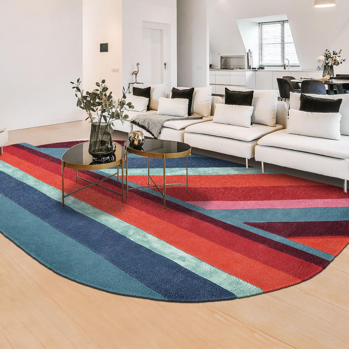 Tapis salon et chambre fait à la main en laine SAHARAPED bleu, rouge, UN AMOUR DE TAPIS