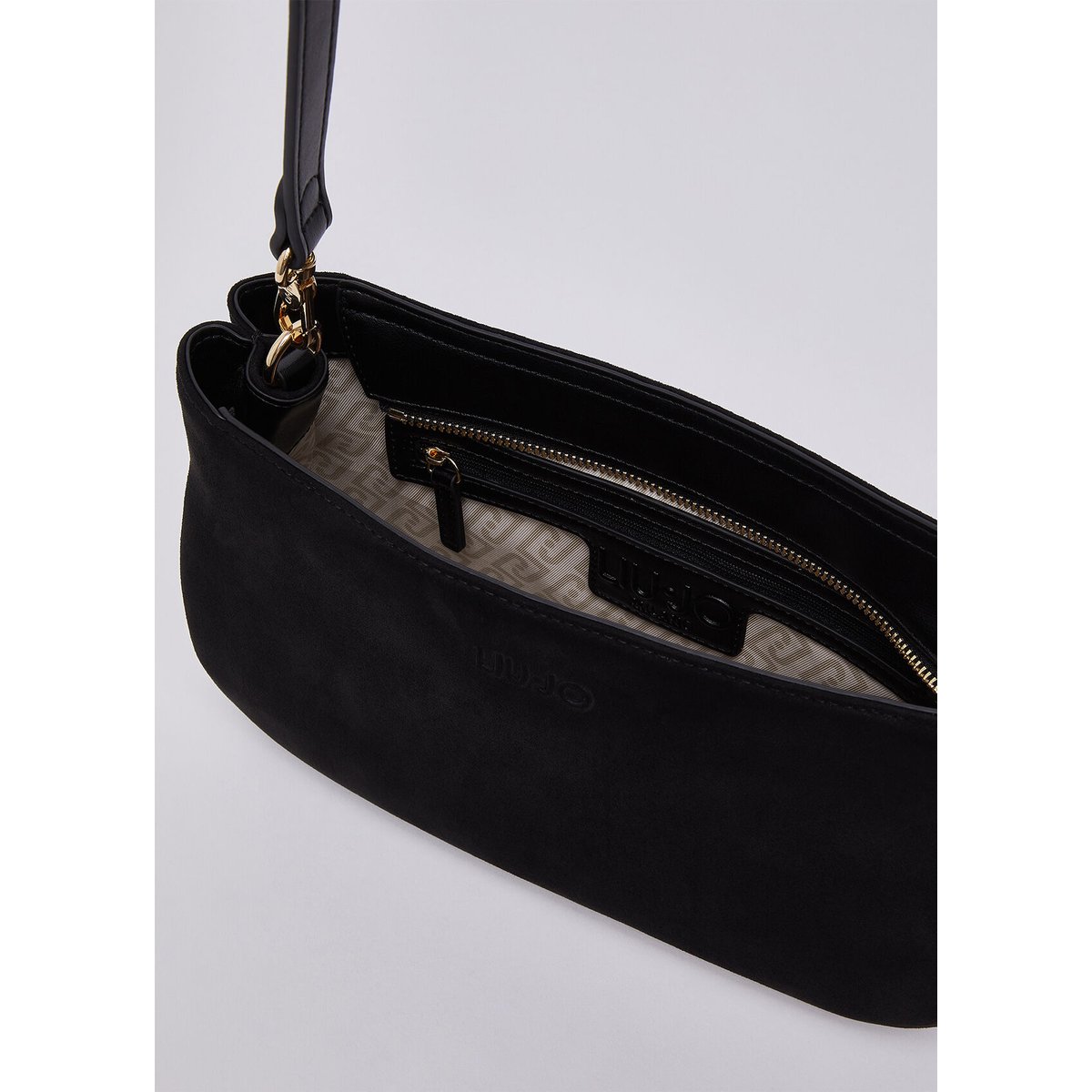 Sac bandoulière moyen en microfibre noir, LIU JO