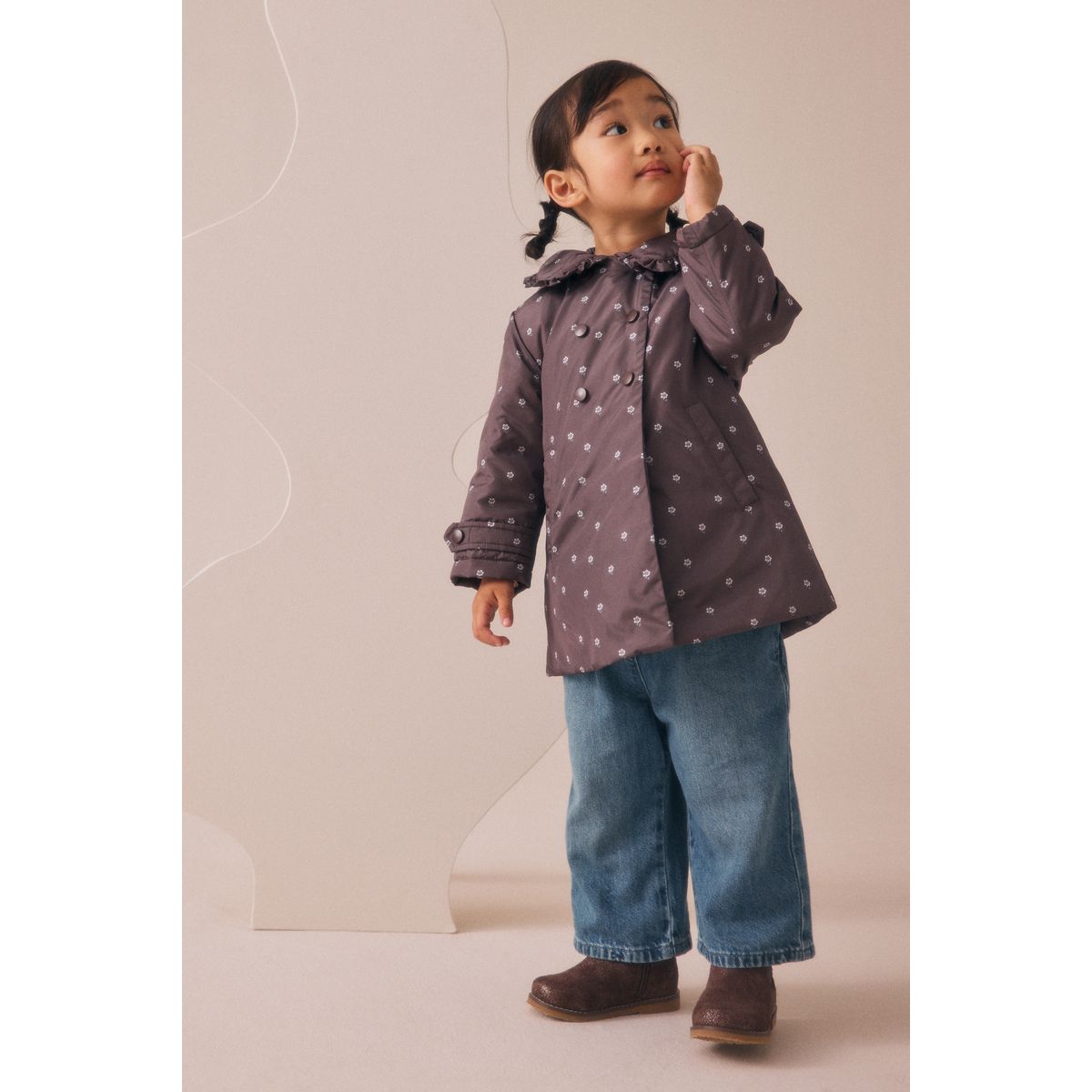 Manteau imperméable avec col orné de volants marron chocolat, NEXT