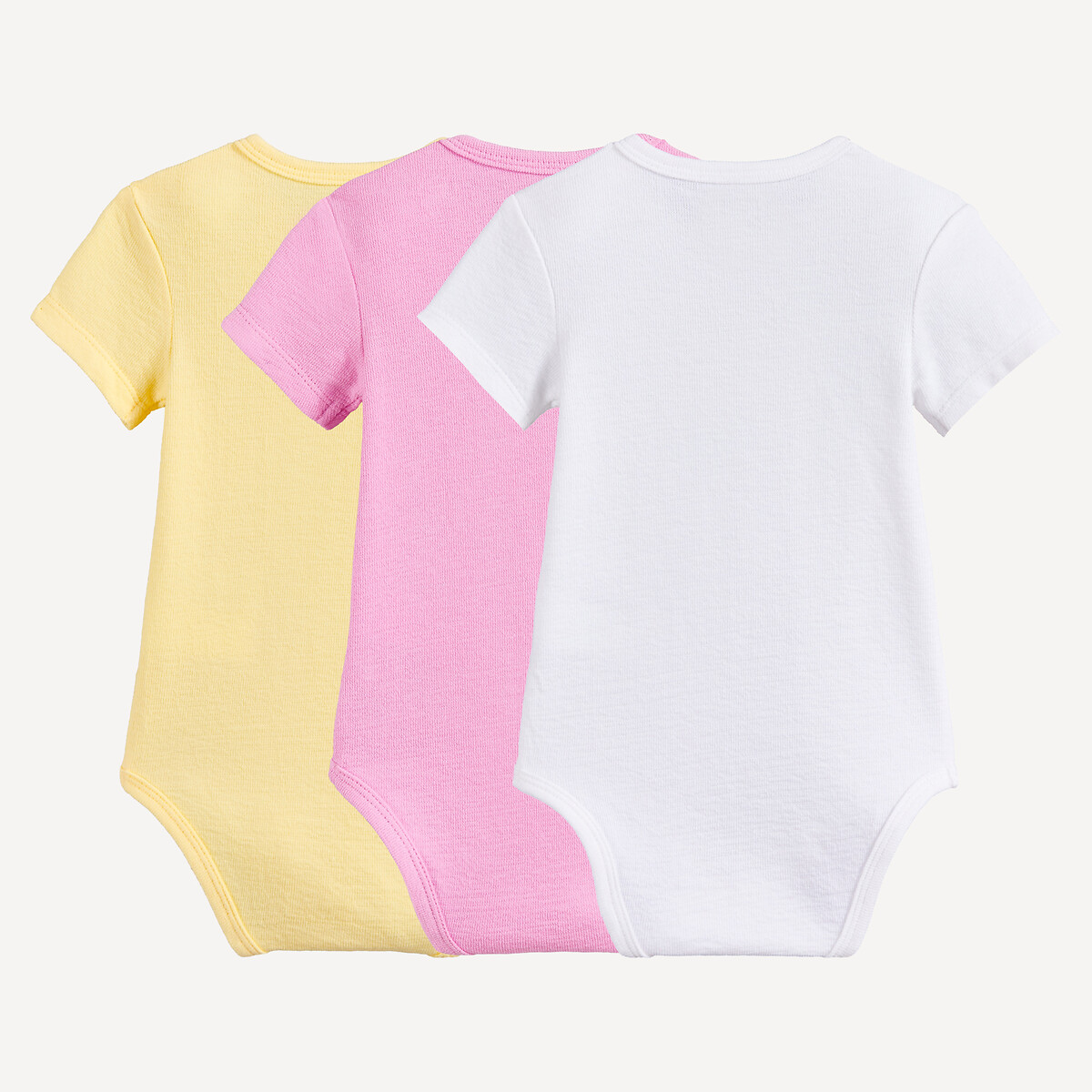 Lot de 3 bodies à manches courtes, en jersey reliéfé blanc/rose/jaune, LA REDOUTE COLLECTIONS