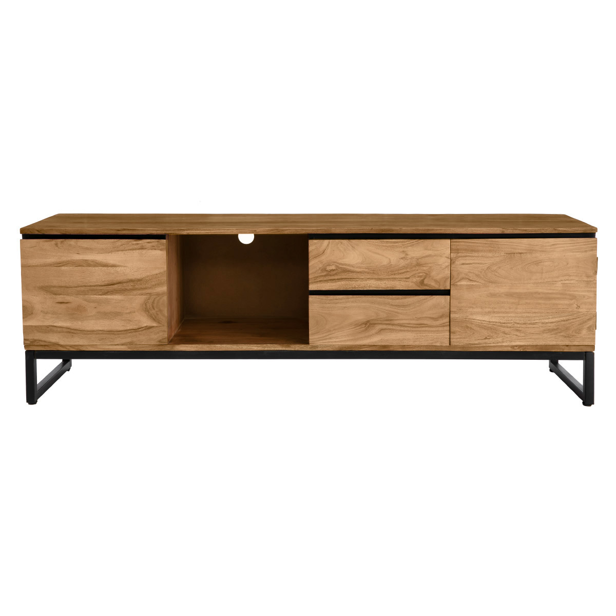 Meuble TV en bois massif L160 cm HOORN bois clair / noir, MILIBOO