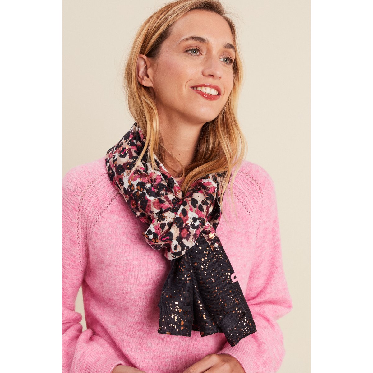 Foulard imprimé en polyester recyclé bordeaux, BREAL